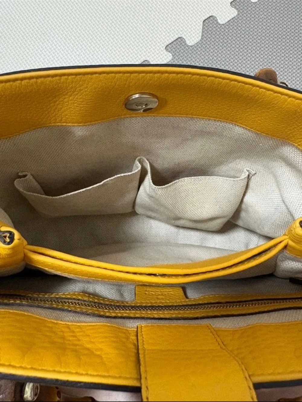 Gucci GG Canvas Shoulder Bag with Yellow Leather & Bamboo Handle